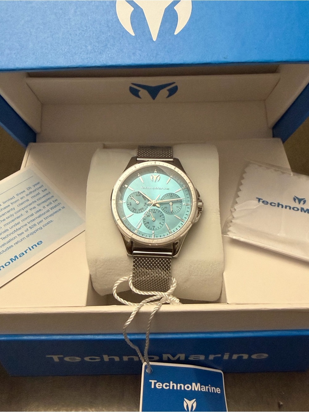 Technomarine MoonSun Ladies Watch Stainless Steel Baby Blue Dial New
